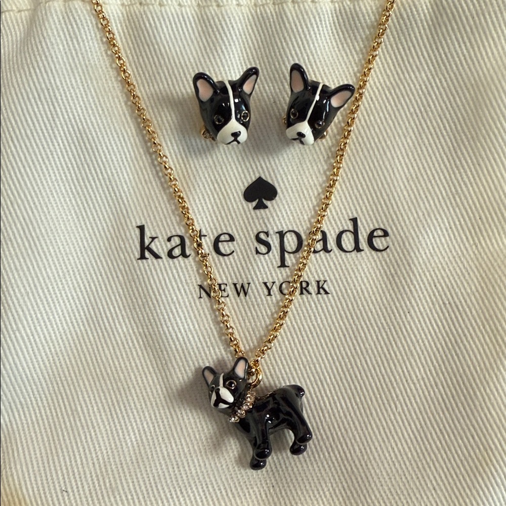 Kate Spade Black and Gold Boston Terrier Bulldog Earrings